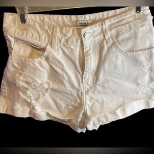 Forever 21 Off-White Distressed Jean Shorts